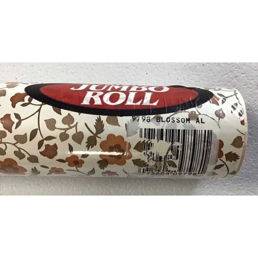 VTG JUMBO Roll Contact Paper Self-Adhesive Plastic Flower BLOSSOM Almond 80s
